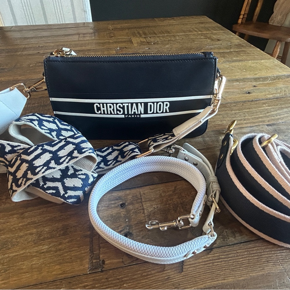 Dior Navy blue and White Shoulder Bag with removable strap.